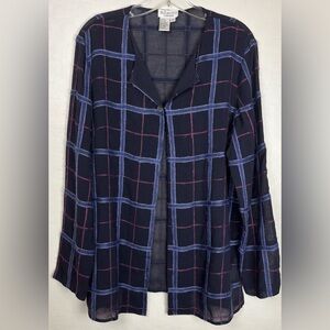 Due Per Due EmbroideredPlaid‎ Silk Wool Open Cardigan Lightweight 12 Black 0954